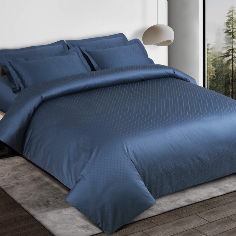 Malako Swiss Checks 550 TC 100% Cotton Jacquard Duvet Cover - Double Bed Size - Soft & Durable - 1 Piece Cover Only - 10 Elegant Colour Options (Blue) - Image 2