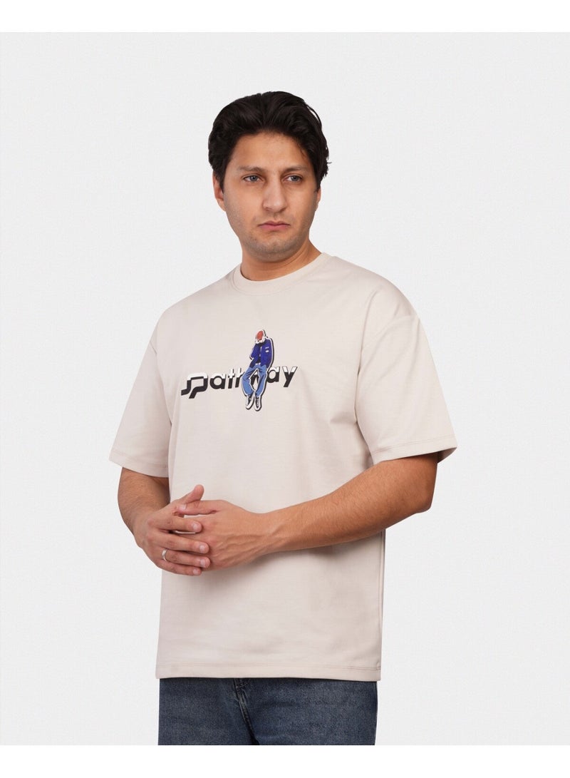 TORINESE "Pathway" Urban Illustration Sand Oversize Tee - Image 4