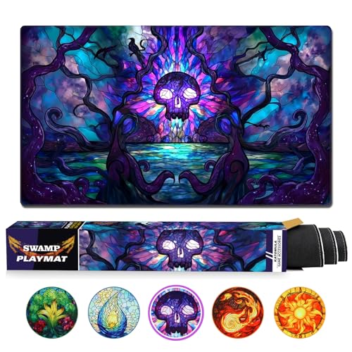 Katomula MTG Playmat TCG Card Game mat Stitched Edge NonSlip Rubber Bottom 24 x 14 inch Swamp - Image 1