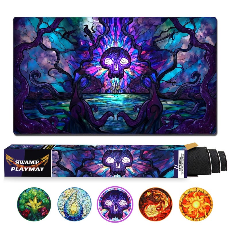 Katomula MTG Playmat TCG Card Game mat Stitched Edge NonSlip Rubber Bottom 24 x 14 inch Swamp - Image 3