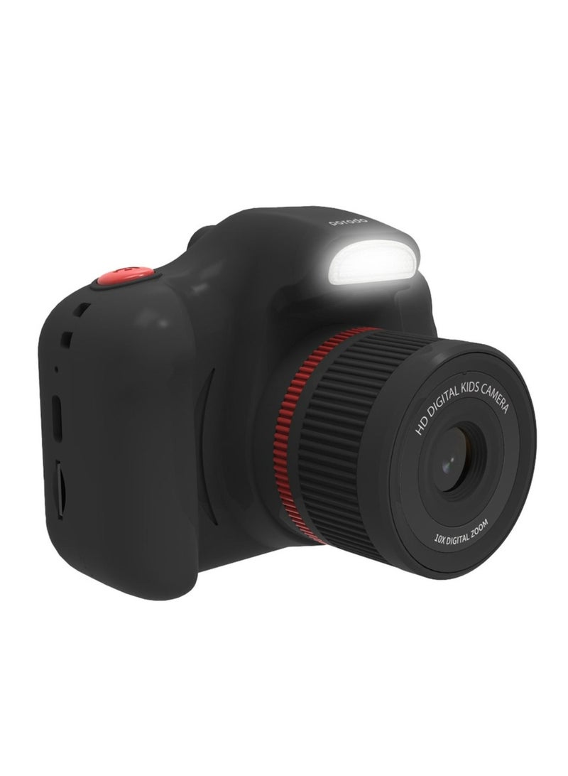 porodo Kids Focus Camera with Tripod Stand, 320 x 240 Screen Resolution, Up to 5 Hours Working Time, Built-in Games, Photo & Video Filters, Dual Lens Selfie Camera - Black  - Image 1
