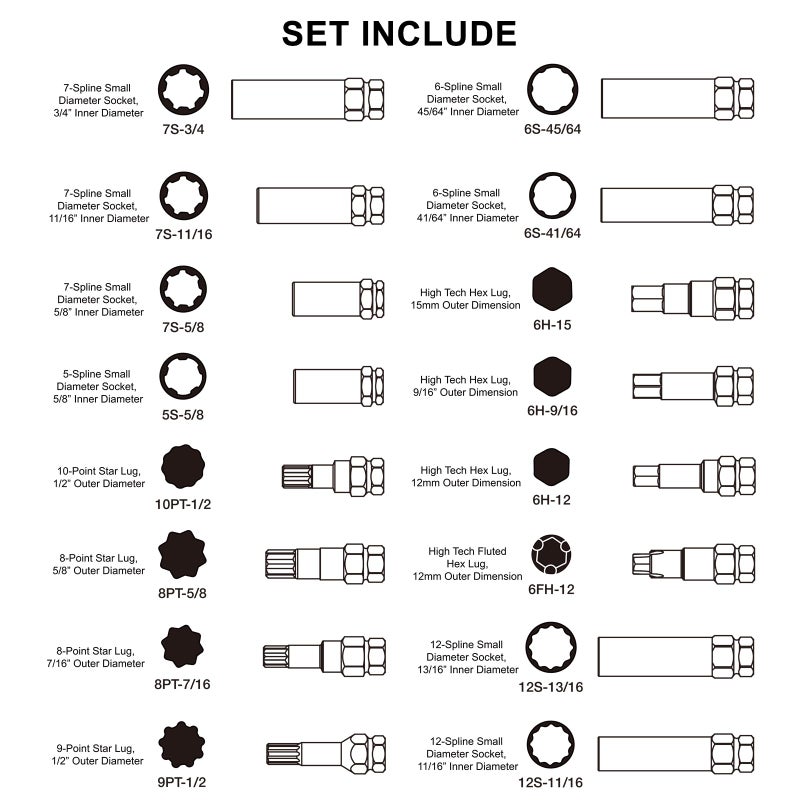 MIXPOWER 16-Piece Locking Lug Nut Master Key Set of Spline Star and Hex Style Keys, Wheel Lock Removal Kit, Thin-Walled and Long Lug Keys to Prevent Damage to Wheels Double-Hex Heads - Image 3