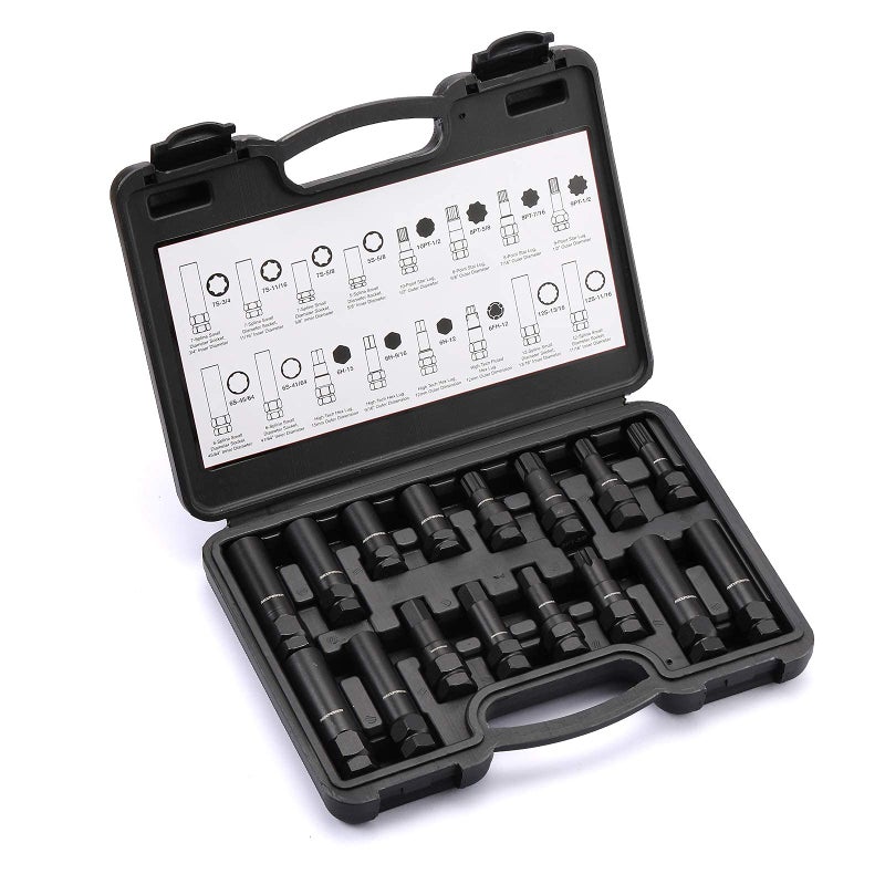 MIXPOWER 16-Piece Locking Lug Nut Master Key Set of Spline Star and Hex Style Keys, Wheel Lock Removal Kit, Thin-Walled and Long Lug Keys to Prevent Damage to Wheels Double-Hex Heads - Image 1