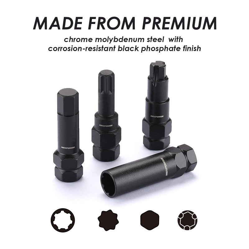 MIXPOWER 16-Piece Locking Lug Nut Master Key Set of Spline Star and Hex Style Keys, Wheel Lock Removal Kit, Thin-Walled and Long Lug Keys to Prevent Damage to Wheels Double-Hex Heads - Image 5