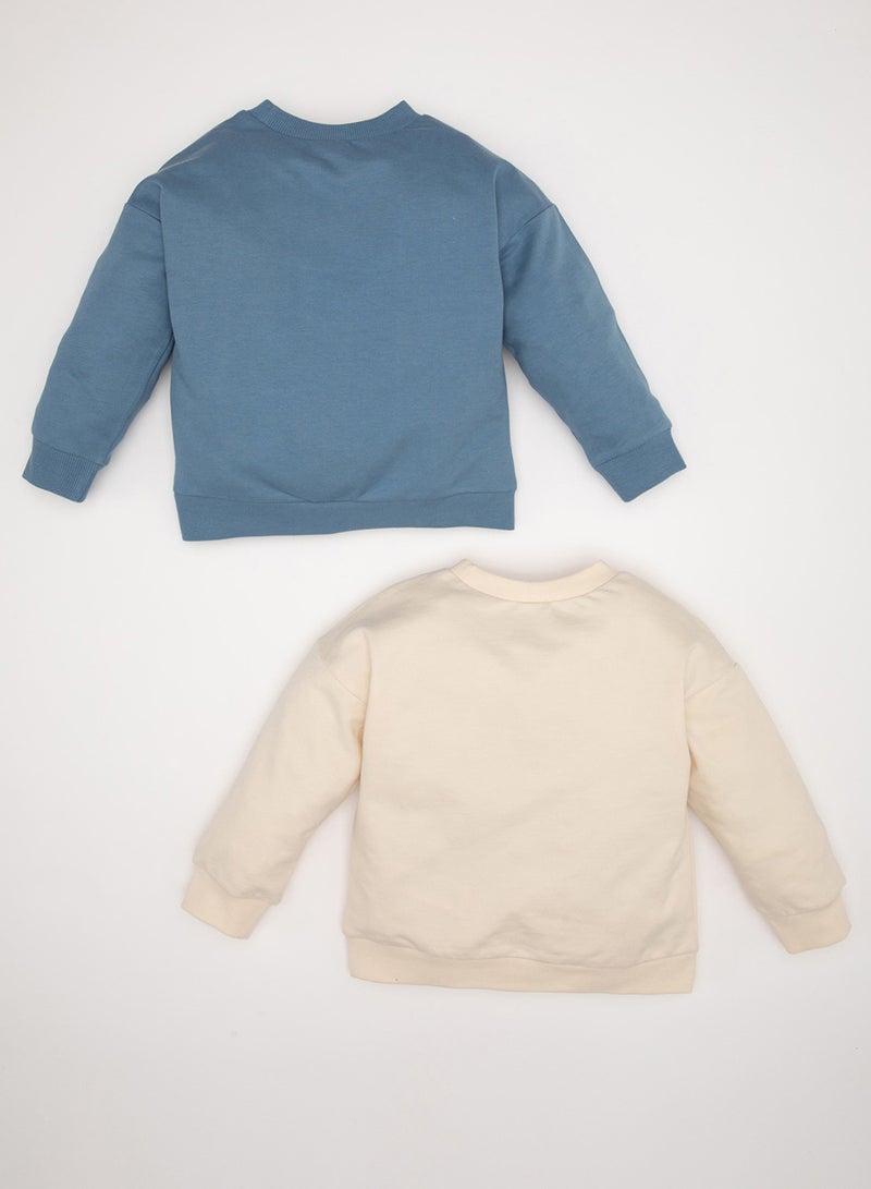 DeFacto Regular Fit Crew Neck Sports Printed Soft Fleece-Lined 2-Pack Sweatshirts  - Image 2