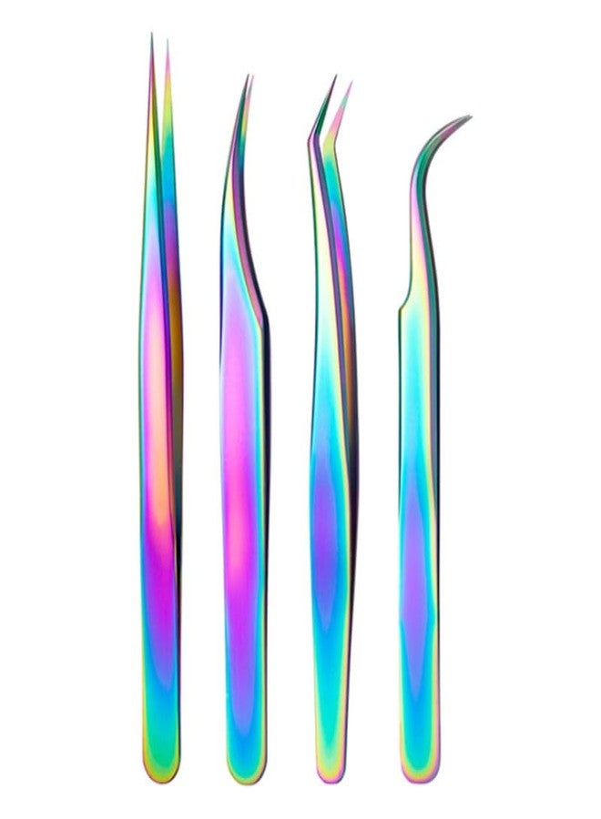 BBC Professional Rainbow Volume Lash Tweezers Set � Pack of 4 | Isolation, J-Curve, L-Shape & Rounded Boot Tweezers | Anti-Static Precision Tools for Eyelash Extensions - Image 2