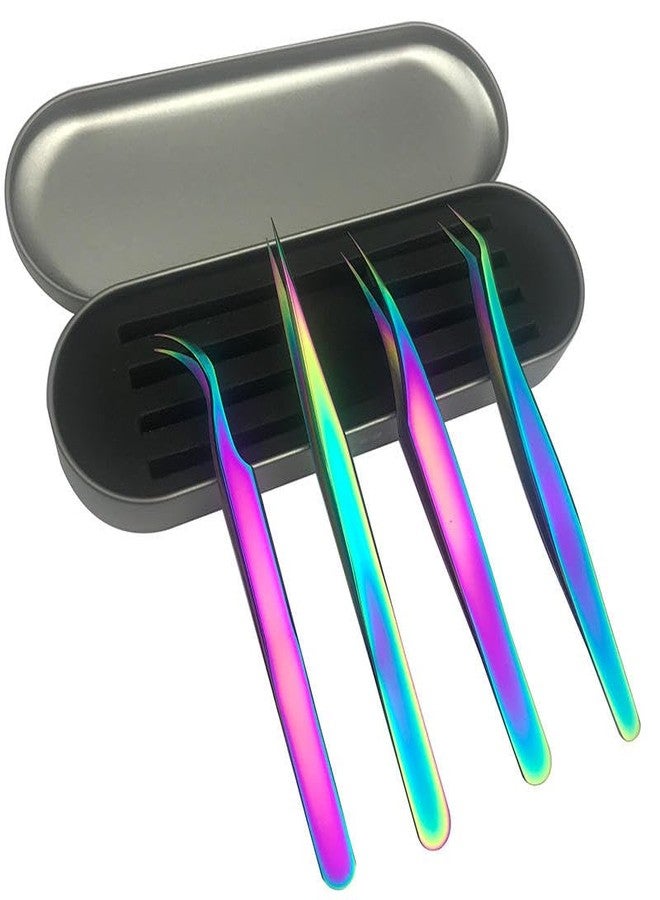 BBC Professional Rainbow Volume Lash Tweezers Set � Pack of 4 | Isolation, J-Curve, L-Shape & Rounded Boot Tweezers | Anti-Static Precision Tools for Eyelash Extensions - Image 1
