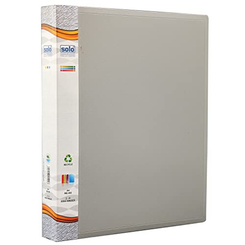 Solo 2-D A4 Ring Binder File Folder, Office Document Organizer with Inside Pocket, Presentation Display Plastic File for Certificates, Portfolio, Papers & Projects (Grey) - Image 1
