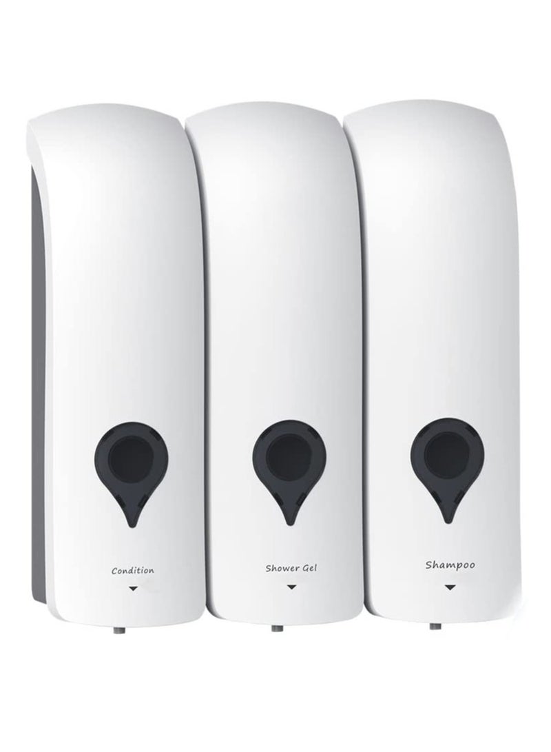 SYOSI Shower Shampoo Conditioner Dispenser, for Shower Wall Bathroom Soap Dispensers Manual Wall-Mounted Dispenser Pump Chamber ShampooLotion Shower Gel Container for Bathroom Hotel, White 3x300ml - Image 1