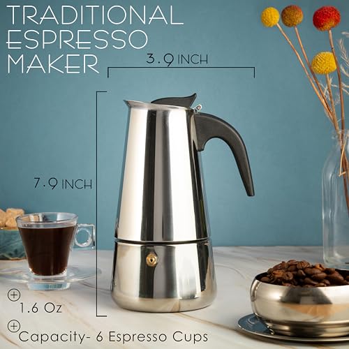 Mixpresso 6 Cup Greca Stovetop Espresso Pot 300ml/10oz, Moka Pot with Coffee Percolator Design, Stainless Steel Stove Top Coffee Maker for Camping or Home Use,Italian Stovetop Espresso Maker - Image 5