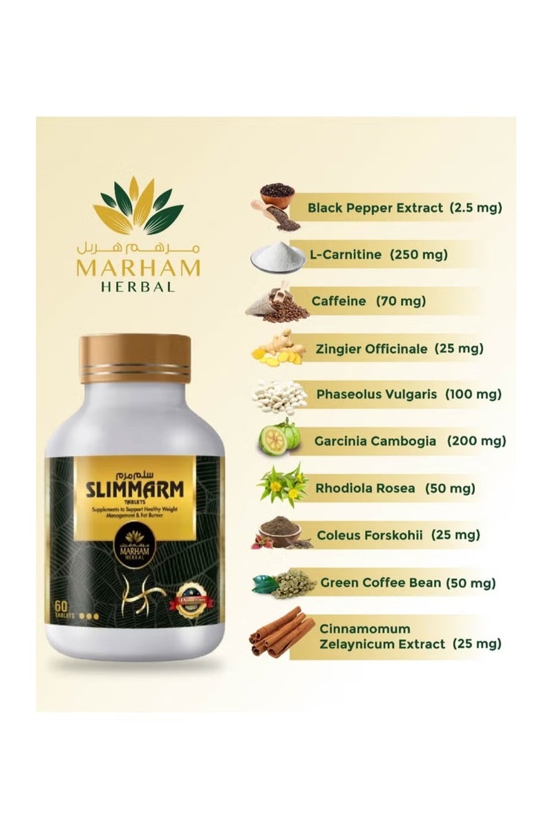 MARHAM HERBAL Slimmarm Tablet: Your Ultimate Solution to Support Healthy Weight Management & Fat Burner | 60 Tablets - Image 2