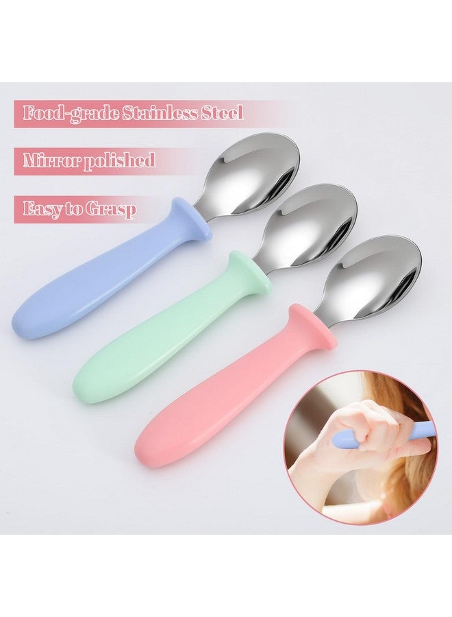 Pimoys 6 Pieces Toddler Spoons Baby Spoons for Self-Feeding, Stainless Steel Kids Spoons with Plastic Handle Metal Toddler Utensils Children's Silverware Set BPA Free, Dishwasher Safe - Image 2