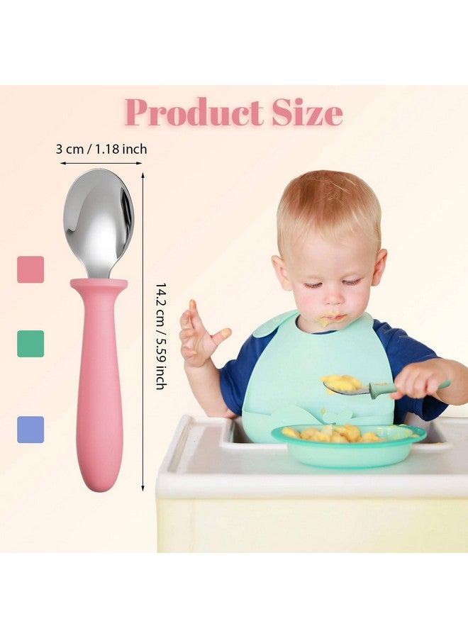 Pimoys 6 Pieces Toddler Spoons Baby Spoons for Self-Feeding, Stainless Steel Kids Spoons with Plastic Handle Metal Toddler Utensils Children's Silverware Set BPA Free, Dishwasher Safe - Image 1