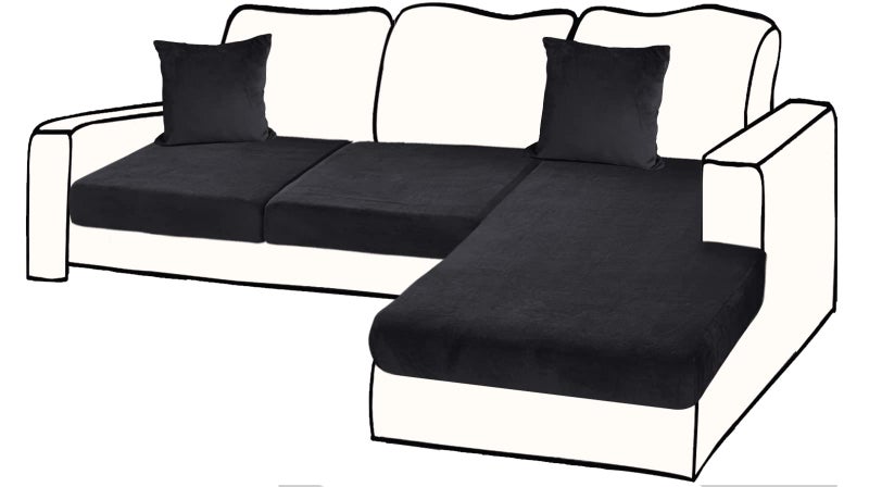 BT.WA Sectional Couch Covers for 3-Piece Seat Cushion Velvet Separate L Shape Couch Cover Stretch Sofa Slipcover with 2 Pieces Pillowcases Furniture Protector (Sofa 2 Seater + 1 Chaise  Black) - Image 1