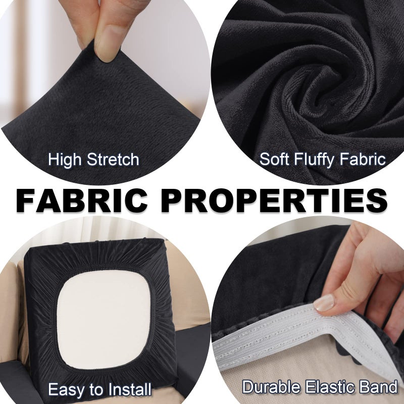 BT.WA Sectional Couch Covers for 3-Piece Seat Cushion Velvet Separate L Shape Couch Cover Stretch Sofa Slipcover with 2 Pieces Pillowcases Furniture Protector (Sofa 2 Seater + 1 Chaise  Black) - Image 3