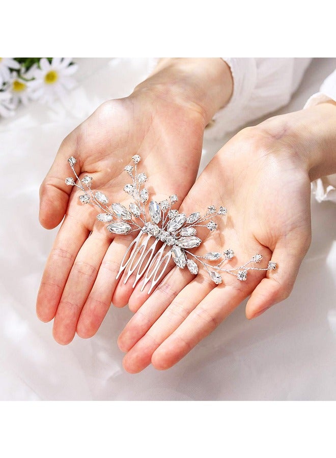 الفضة زفاف الشعر مشط كريستال الزفاف قطعة الشعر الراينست ملحقات الشعر للنساء والبنات - Image 2