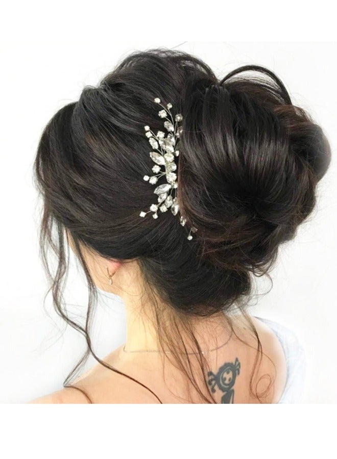 الفضة زفاف الشعر مشط كريستال الزفاف قطعة الشعر الراينست ملحقات الشعر للنساء والبنات - Image 4