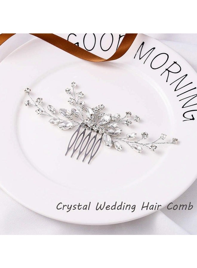 الفضة زفاف الشعر مشط كريستال الزفاف قطعة الشعر الراينست ملحقات الشعر للنساء والبنات - Image 5