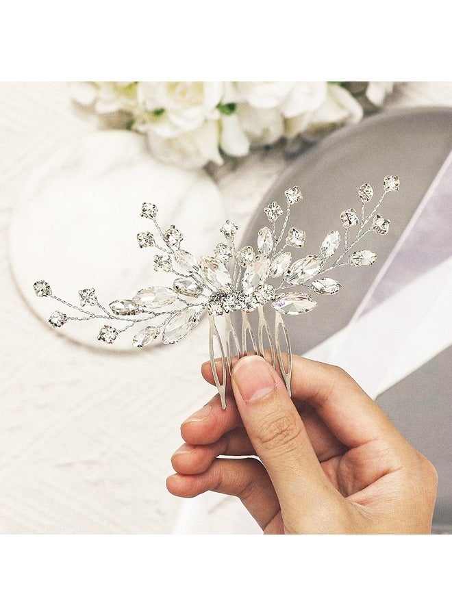 الفضة زفاف الشعر مشط كريستال الزفاف قطعة الشعر الراينست ملحقات الشعر للنساء والبنات - Image 3