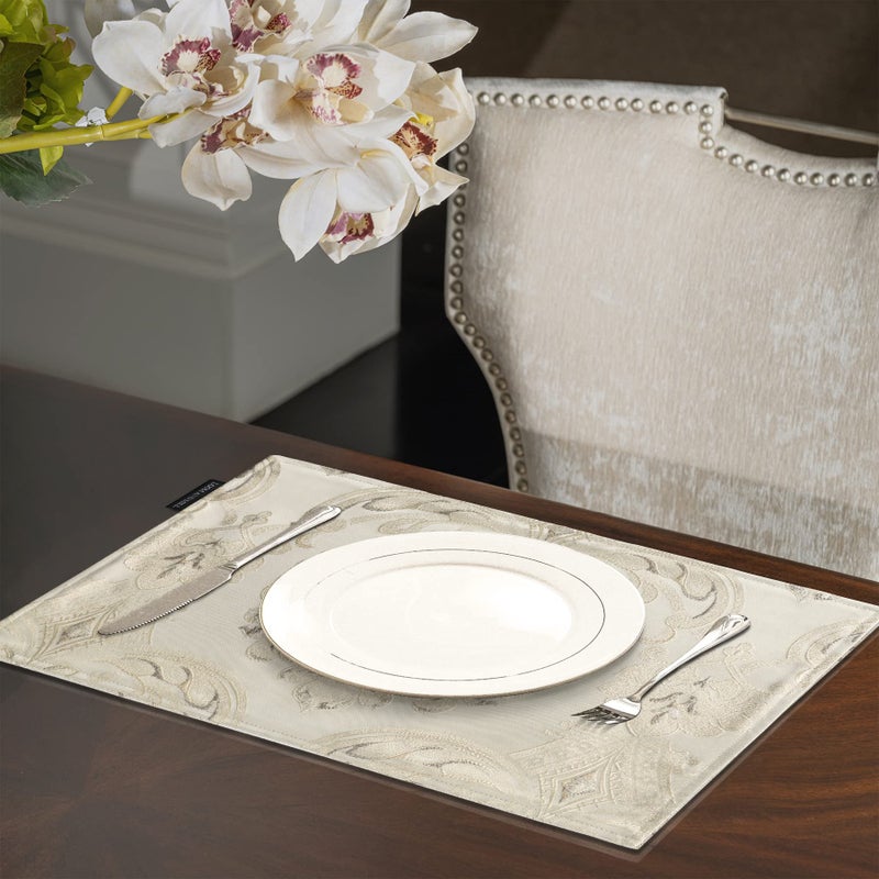 Loom and Mill Luxury Damask Placemats Set of 6  Floral Jacquard Table Place Mats for Dining Table Kitchen Room Thanksgiving Christmas Decorations  Double Layer Dining Table Mats (12x18 inch) - Image 5