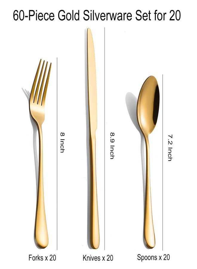TININA 60-Piece Gold Silverware Kitchenware Set for 20, Stainless Steel Gold Cutlery Set - Image 3