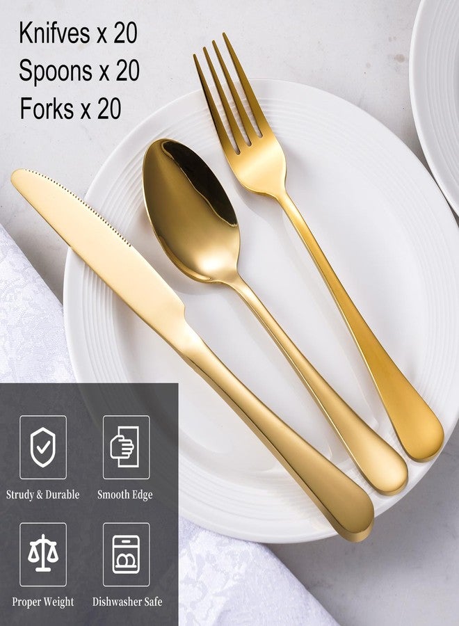 TININA 60-Piece Gold Silverware Kitchenware Set for 20, Stainless Steel Gold Cutlery Set - Image 2