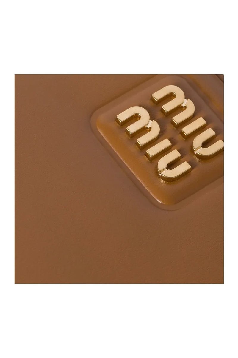 Miu Miu MIU Tan Metal Engraved Logo Leather Top-handle With Detachable Adjustable Crossbody Strap Gold-Tone  - Image 5