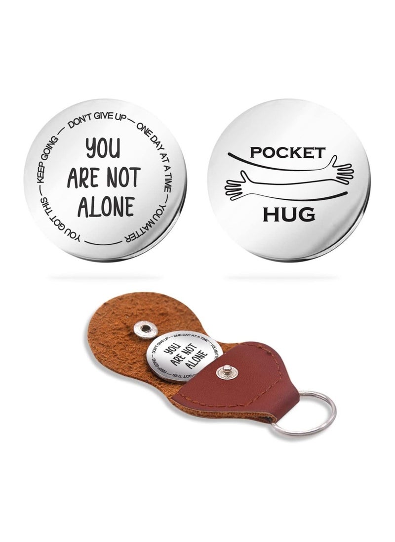 Inspirational Pocket Hug Token Gift Long Distance Relationship Keepsake Stainless Steel Double Sided Pocket Hug Token Gift with PU Leather Keychain for Friend Boyfriend Girlfriend Daughter Son - Image 1