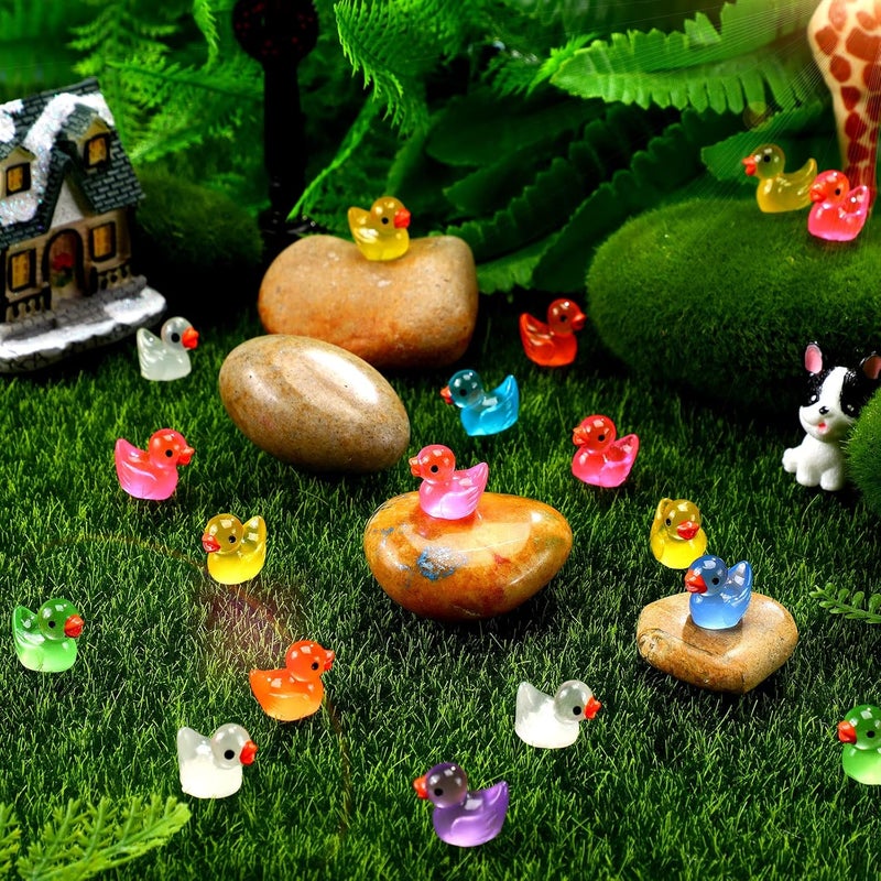Queekay 50 Pcs Mini Resin Ducks Luminous Tiny Ducks Miniature Duck Glow in The Dark Ornament for Dollhouse Garden Decoration DIY Craft Micro Landscape Aquarium Party Decor (Duck) - Image 2