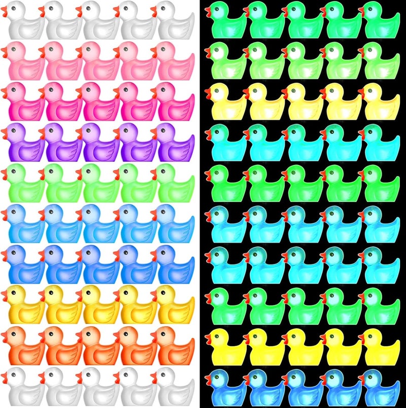 Queekay 50 Pcs Mini Resin Ducks Luminous Tiny Ducks Miniature Duck Glow in The Dark Ornament for Dollhouse Garden Decoration DIY Craft Micro Landscape Aquarium Party Decor (Duck) - Image 1