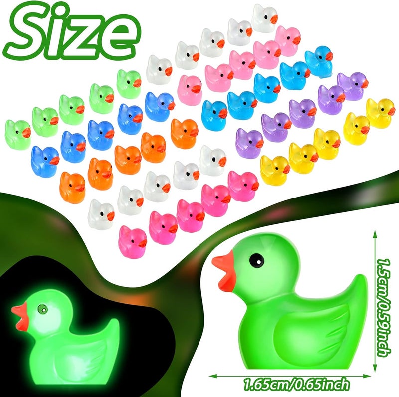 Queekay 50 Pcs Mini Resin Ducks Luminous Tiny Ducks Miniature Duck Glow in The Dark Ornament for Dollhouse Garden Decoration DIY Craft Micro Landscape Aquarium Party Decor (Duck) - Image 3