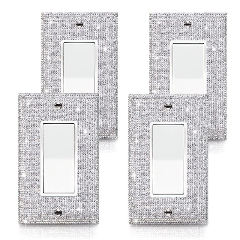 Gaocai 4 Pcs Shiny Silver Rhinestone Wall Plate Cover 1 Gang Decorative Light Switch Cover Rhinestones Switch Covers