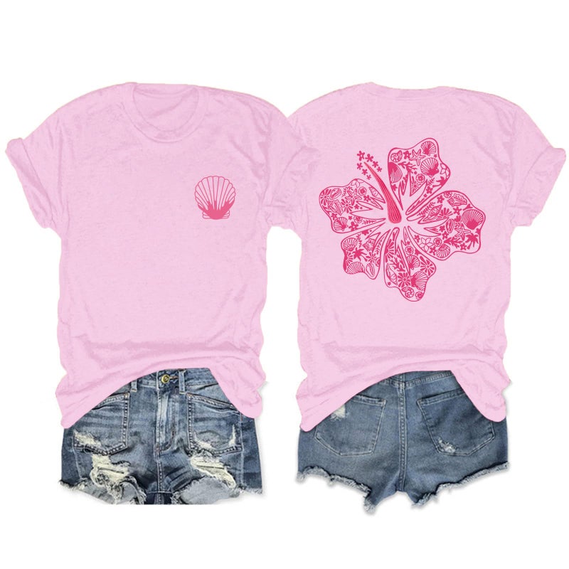 Lubpow Hawaiian T Shirts for Women Oversized Aesthetic Hibiscus Flower Beach Shirt Teens Preppy Tropical Graphic Tee Tops(Pink,S) - Image 1