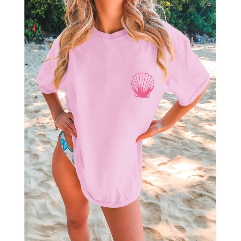 Lubpow Hawaiian T Shirts for Women Oversized Aesthetic Hibiscus Flower Beach Shirt Teens Preppy Tropical Graphic Tee Tops(Pink,S) - Image 3