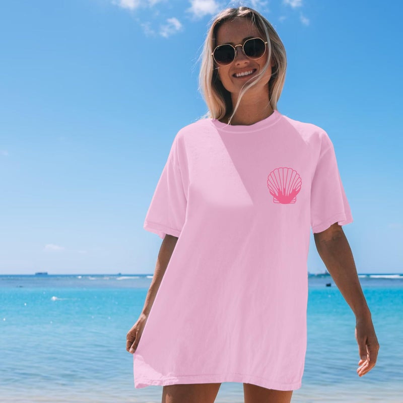 Lubpow Hawaiian T Shirts for Women Oversized Aesthetic Hibiscus Flower Beach Shirt Teens Preppy Tropical Graphic Tee Tops(Pink,S) - Image 5