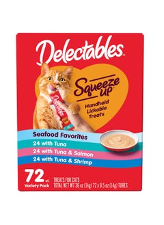 Hartz Delectables Squeeze Up Seafood Variety Pack, Creamy Squeezable Puree, Lickable Wet Cat Treats, Grain Free, No Added Fillers, No by-Products, No Added Preservatives, 0.5 Ounces Tube, 72 Tubes Total  - Image 1