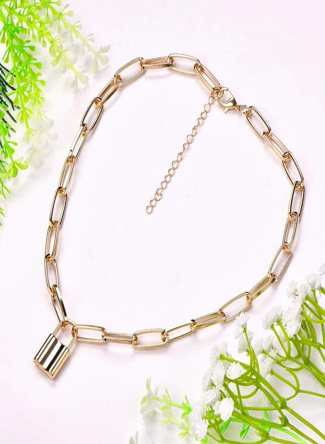 YL Lock Necklace 18K Gold Alloy Padlock Chain Men Women Statement Punk Choker Jewelry - Image 5