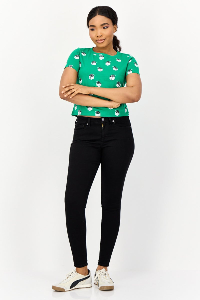 ONLY Women Crew Neck Short Sleeve Allover Print Crop Top, Multicolor - Image 4