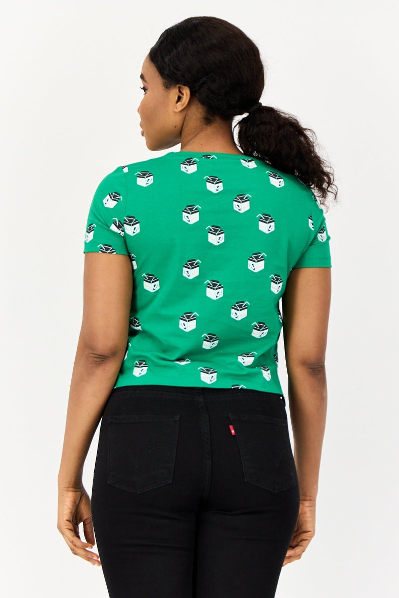 ONLY Women Crew Neck Short Sleeve Allover Print Crop Top, Multicolor - Image 2