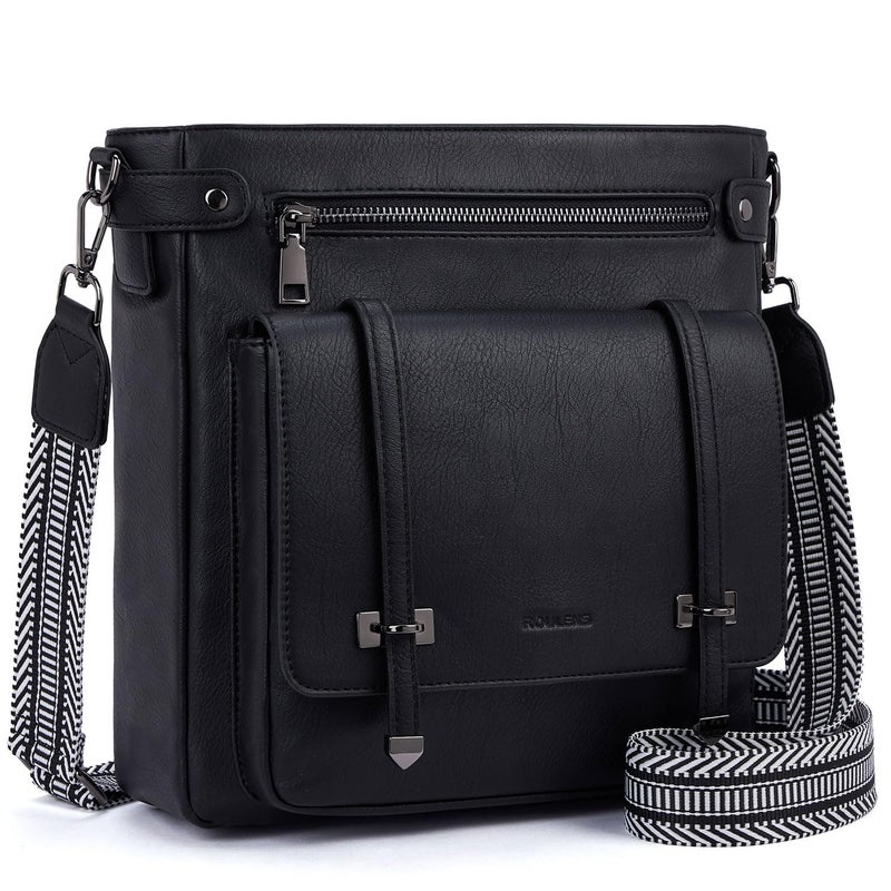 Roulens Crossbody Bags for Women,Multi Pocket Crossbody Purses Soft Leather Shoulder Handbags Travel Purse Adjustable Strap - Image 1