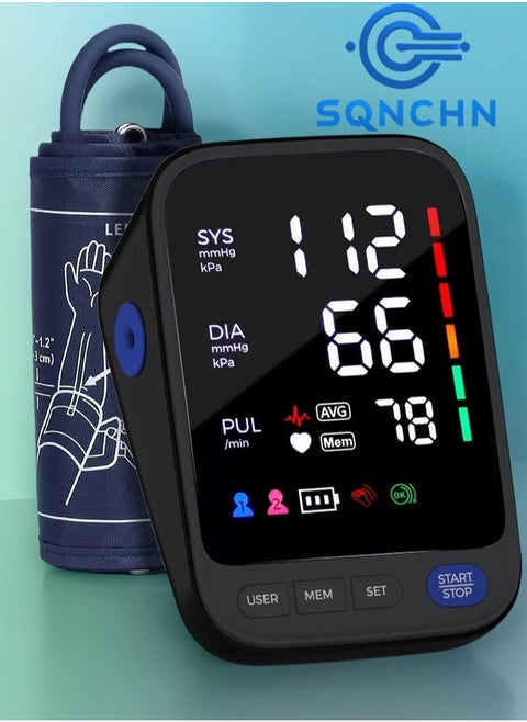 Digital Upper Arm Blood Pressure Monitor with 2 Users Memory, Adjustable Cuff & Ultra-Clear Large LED Display - Accurate Heart Rate & Blood Pressure Measurement, USB-C & Battery Powered