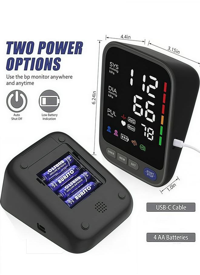 SQNCHN - Digital Upper Arm Blood Pressure Monitor with 2 Users Memory, Adjustable Cuff & Ultra-Clear Large LED Display - Accurate Heart Rate & Blood Pressure Measurement, USB-C & Battery Powered - Image 1