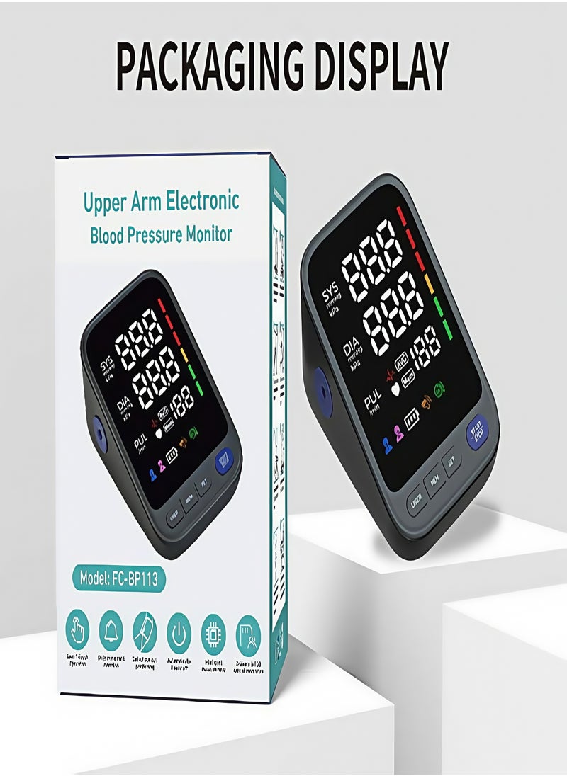 SQNCHN - Digital Upper Arm Blood Pressure Monitor with 2 Users Memory, Adjustable Cuff & Ultra-Clear Large LED Display - Accurate Heart Rate & Blood Pressure Measurement, USB-C & Battery Powered - Image 1