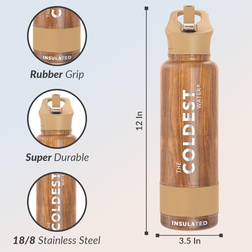 THE COLDEST WATER Coldest Insulated Water Bottle with Straw Lid - Stainless Steel Metal Insulated Bottle for Men & Women (Executive Wood, 40 oz) - Image 5