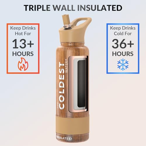 THE COLDEST WATER Coldest Insulated Water Bottle with Straw Lid - Stainless Steel Metal Insulated Bottle for Men & Women (Executive Wood, 40 oz) - Image 2