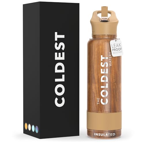 THE COLDEST WATER Coldest Insulated Water Bottle with Straw Lid - Stainless Steel Metal Insulated Bottle for Men & Women (Executive Wood, 40 oz) - Image 1