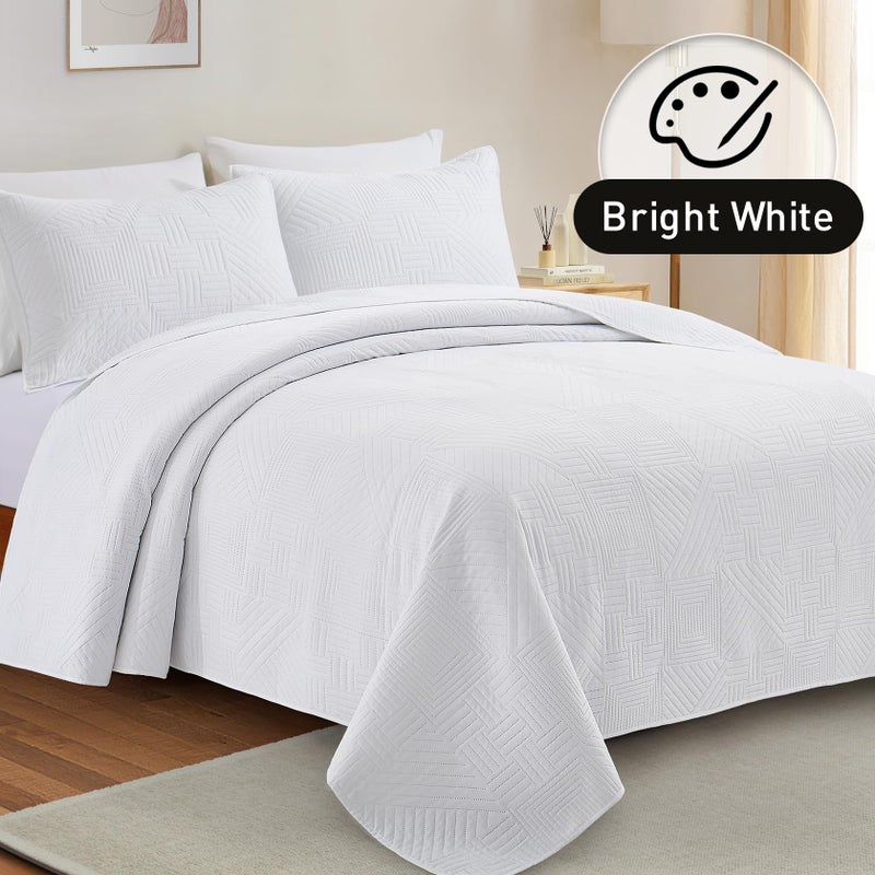 Lavsiry White Quilt Full/Queen Size with Pillow Shams, Summer Soft Geometric Pattern Bedspread, 3 Pieces Lightweight Coverlet Bedding Set for All Seasons - Image 2