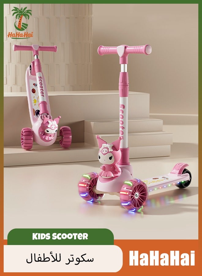 هاهاهاي سكوتر أطفال بثلاث عجلات قابل للطي مع عجلات LED وموسيقى، ارتفاع قابل للتعديل، لعبة ركوب خارجية آمنة للأطفال من 3 إلى 12 سنة - Image 1