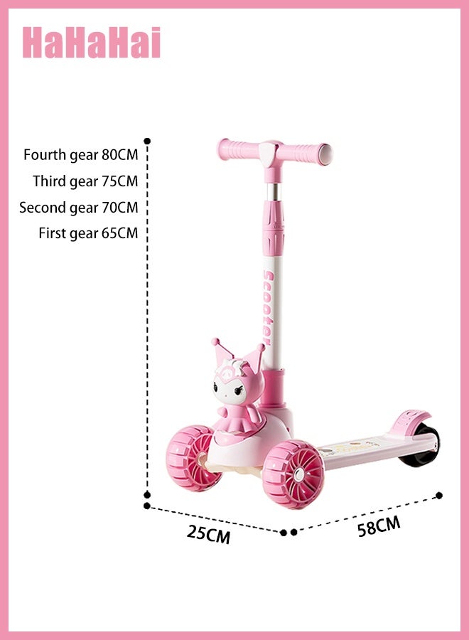 هاهاهاي سكوتر أطفال بثلاث عجلات قابل للطي مع عجلات LED وموسيقى، ارتفاع قابل للتعديل، لعبة ركوب خارجية آمنة للأطفال من 3 إلى 12 سنة - Image 2