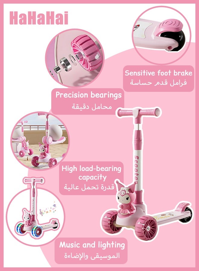 هاهاهاي سكوتر أطفال بثلاث عجلات قابل للطي مع عجلات LED وموسيقى، ارتفاع قابل للتعديل، لعبة ركوب خارجية آمنة للأطفال من 3 إلى 12 سنة - Image 5